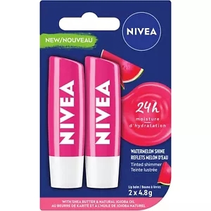 Nivea Watermelon Shine Lip Balm Duo Pamper Delicious Shimmery Subtle 4.8g NEW - Picture 1 of 1