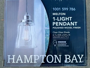 Hampton Bay Melton 1-Light Polished Nickel Pendant Clear Glass Shade - Picture 1 of 2