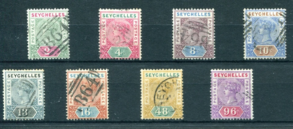 Juego completo SEYCHELLES 1890-92 SG1-8 Die I VFU Cat 170 £ Foto 1 de 1