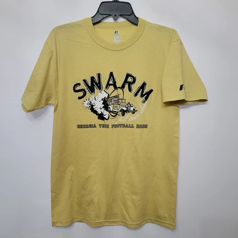 Georgia Tech Football Tee Shirt Men Gold Size S New 2009 Swarm Full Steam Ahead Cover