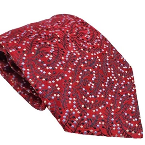 CORBATA DE SEDA CACHAREL PARA HOMBRE ROJA GEOMÉTRICA LUNARES HECHA A MANO EN ITALIA - Imagen 1 de 6
