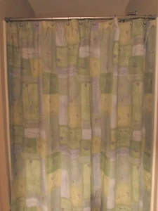 Shower Curtain 68x68 Fabric Floral Green Periwinkle Gold Reinforced Hook Holes - Picture 1 of 4