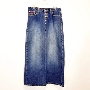 Bongo Let Me B Button Fly Hipster Blue Denim Maxi Skirt Junior Women Size 9 - Picture 1 of 5