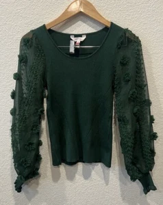 No Boundaries Women’s Tight Knit Olive Green Pullover Sweater Puff Sleeves M7-9 - Picture 1 of 6