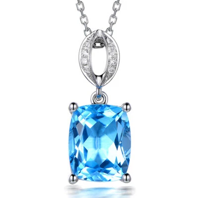New Mini Cite 10mm Sky Blue Topaz Gemstone Charm Women Girls Silver Necklaces - Image 1 of 4