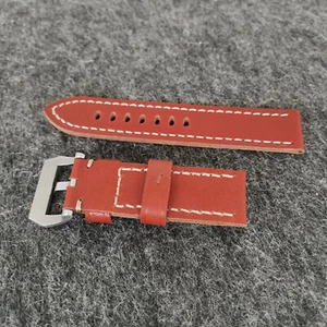 1X Fashionable Simple 24MM Red-brown Leather Strap Stainless Steel Pin Buckle - Picture 1 of 4