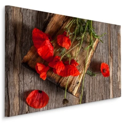 Leinwand Bild CANVAS WANDBILD Kunstdruck XXL wilde MOHNBLUMEN Holz 3D 1731 - Bild 1 von 4