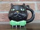 NEW- Halloween Black Cat Green Eyes & Bow Tie Large Figural Mug Cup