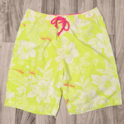 HOLLISTER Board Shorts Mens Size M 31" Lime Green Floral HAWAIIAN Swim Shorts - Image 1 of 4