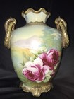 Nippon Morimura Roses Handles Hand-Painted Footed Urn Vase 19th Century