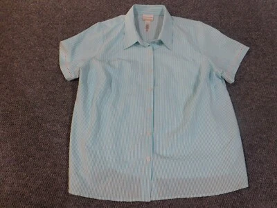 Alfred Dunner 2X Top Azul Rayas Capa Mujer Botón Poliéster Blanco Foto 1 de 4