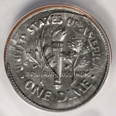 1996 ANACS MS63 Detached Reeding Broadstruck Clashed Dies Dime Mint Errors Wow - Image 1 of 4