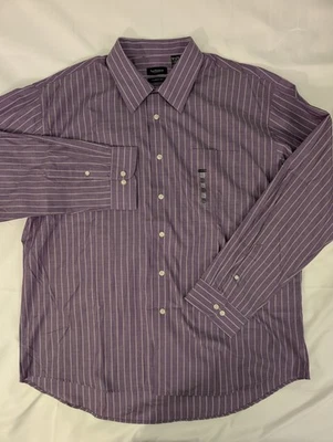 Van Heusen XXL 经典合身正装衬衫紫色条纹长袖纽扣全新带标签 — 第 1/4 张图片