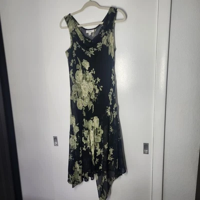 Vestido Vintage Dressbarn Mediano Negro Floral Cuentas Lentejuelas Gasa Hanky Y2K 90 Foto 1 de 4