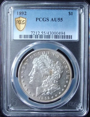 1892 Morgan Silver Dollar - PCGS AU 55 - Gold Shield - Image 1 of 4