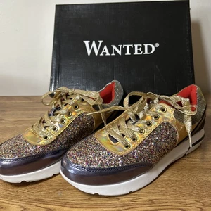 Wanted Damen Sneaker Gold Glitzer Größe 8 Schnürschuhe Brandneu - Bild 1 von 6