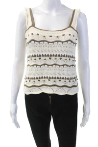 La Ligne Womens Cotton Crochet Beaded Printed Sleeveless Tank Top White Size XS - Picture 1 of 5
