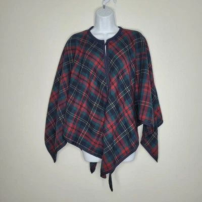 Bon Worth preppy escocés cierre botón regia poética atemporal chal capa talla única Foto 1 de 4