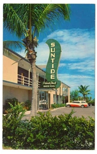 Suntide Apartments Lido Beach Sarasota Florida Leinen Postkarte Ben Franklin Drive - Bild 1 von 2