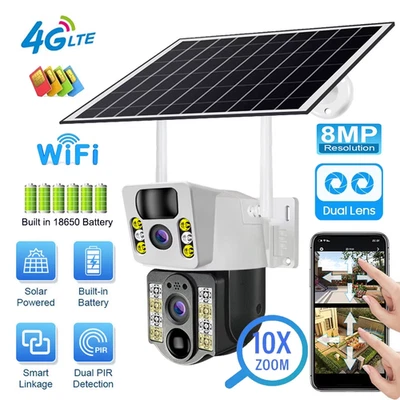 8MP 4K Wireless Solar Camera 4G Sim Outdoor Dual Lens Wifi IP Camera PIR Night V - Bild 1 von 4