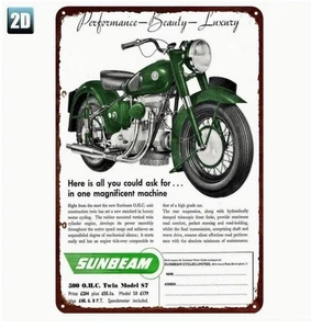 Sunbeam 500 o.h.c. Insegna in metallo per moto Twin Model S7 20 x 30 cm omaggio UK P/P - Foto 1 di 4