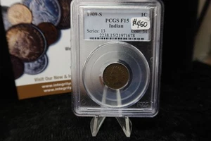 1909-S Indian Head Small Cent. PCGS Graded F15. Store # 08513 - Picture 1 of 3