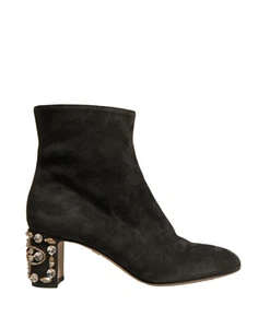 Dolce & Gabbana Negro Adornado Tacón Botines Mujer Zapatos Auténtico - Imagen 1 de 6