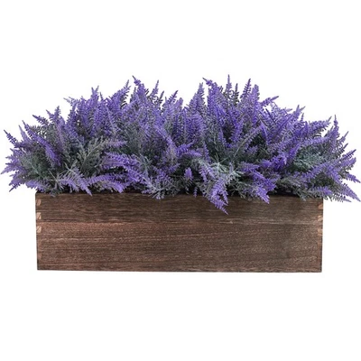 Plantas de flores de lavanda artificiales de 14" en maceta rectangular de madera sintética... Foto 1 de 4