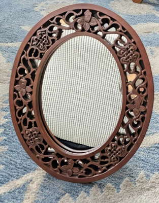 Ornate Celtic Knot Oval Faux Wood Framed Mirror 9 X 7.5 Inches Stands Or Hangs - Image 1 of 4