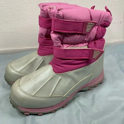 L.L. Botas de nieve Bean Girls rosa/plateado con correas talla niños 6 Foto 1 de 4