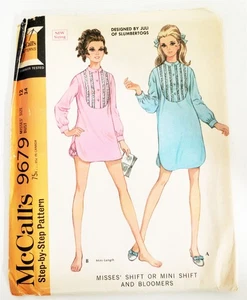McCall's 9679 Misses Shift Or Mini Shift And Bloomers Pajamas Sz 12 Misses Uncut - Picture 1 of 2