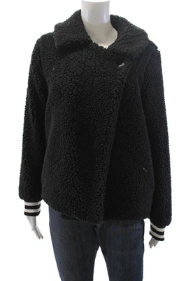 Chaqueta Sherpa BB Dakota Para Mujer Cuello de un solo botón Borde a Rayas Negra Talla XS Foto 1 de 4
