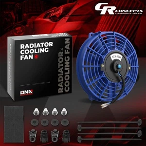 UNIVERSAL 7" PULL/PUSH 12V ELECTRIC RADIATOR COOLING FAN+MOUNTING/MOUNT KIT BLUE - Picture 1 of 5