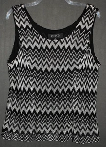 Kasper 18 Sleeveless Blouse Black Silver Geometric Stretchy Slinky Lined Elegant - Picture 1 of 16