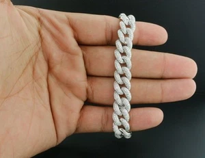 Men's Round Real Moissanite 14K White Gold Plated Miami Cuban Men's Bracelet's - Picture 1 of 8