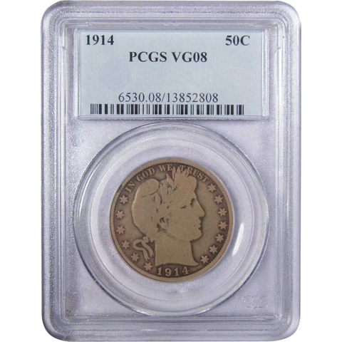 1914 Barber Half Dollar VG 8 PCGS 90% Silver 50c US Type Coin SKU:I535 Cover