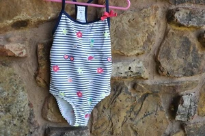 CARTER'S GIRLS SWIMSUIT - SIZE 4T - WHITE w/NAVY STRIPE AND DESIGNS - Picture 1 of 3