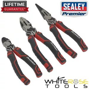 Sealey Pliers Set Side Cutters Long Nose Combnation Premier 3pc High Leverage - Picture 1 of 2