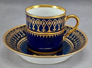 Sevres Cobalt Blue Gold Floral Medallion & Arch Coffee Cup & Saucer C.1814-1823 - Picture 1 of 12