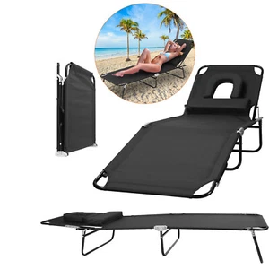 Folding Chaise Lounge Chair,Patio Sun Tanning Chair w/ 5-Position Reclining Back - Picture 1 of 15