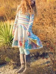 Paper Wings Girls Rainbow Striped Cactus Border Dress Southwest Western Hippie 7 - Picture 1 of 11