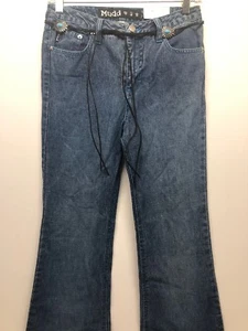 NWT Mudd Girls Light Rinse Flare Blue Stone Belted Jeans 14 - Picture 1 of 11