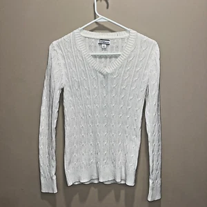 Croft Barrow Women's V Neck Ivory Cable Knit Sweater S Preppy Classic Tennis - Picture 1 of 10