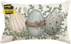 Easter Eggs Eucalyptus Throw Pillow Cover, 12 X 20 Inch Spring Easter Cushion Ca - Picture 1 of 7