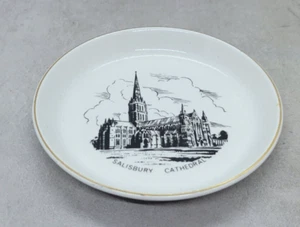 Plato de baratija de la catedral de Salisbury adorno dorado blanco y negro recuerdo de Inglaterra - Imagen 1 de 9