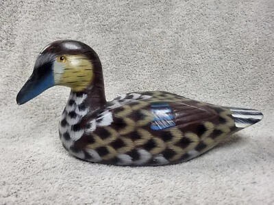 Vintage Carved Wood Blue Wing Teal Duck Decoy Hand Painted Female Desktop Decor - Image 1 of 4