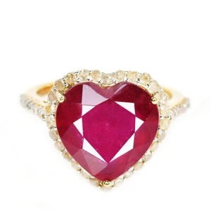 925 STERLING SILVER NATURAL BLOOD RED RUBY GEMSTONE HEART CUT RING SIZE 6.5 - Picture 1 of 8