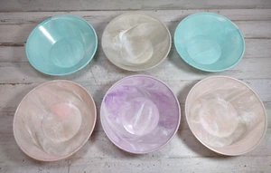6 Vintage Swirled Marbled Thin Plastic Bowls Lavender Blue Tan Gold Swirl 6.25" - Picture 1 of 8