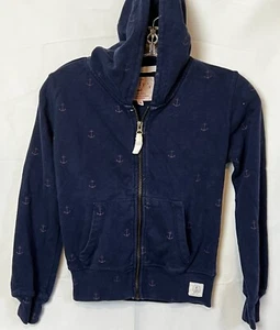 Cuffys Cape Cod anchor Print Design zip up Navy Hoodie Sz M kids - Picture 1 of 5