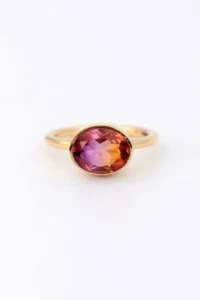 Anillo solitario enchapado en oro de ametrina creado en laboratorio de 8 quilates para regalo de Navidad - Imagen 1 de 4